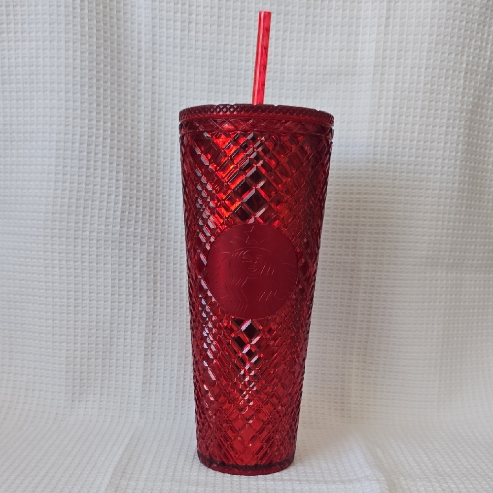 Starbucks Ruby Red Jeweled Tubler With Straw